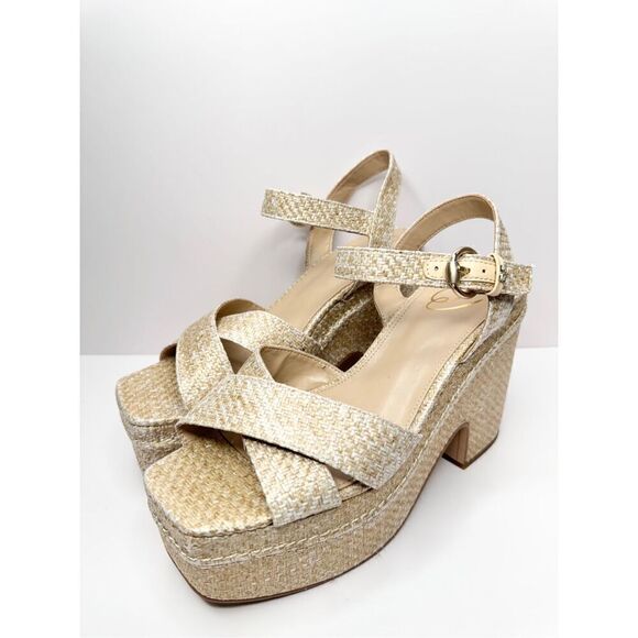 Sam Edelman Tiranna Sandals Womens Size 9.5 Platform Eggshell Raffia Woven - Picture 3 of 10